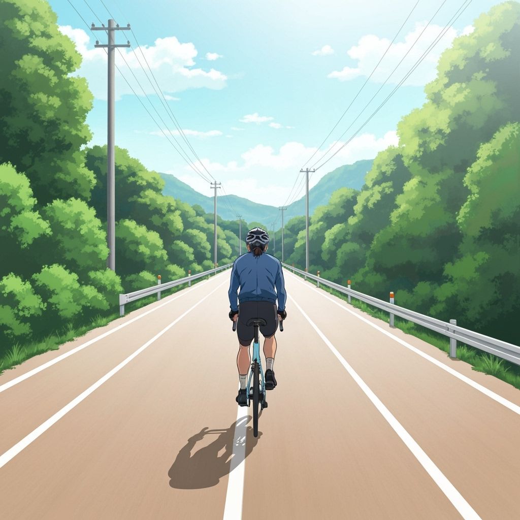 Anime Bike Rider in Hilly Landscape