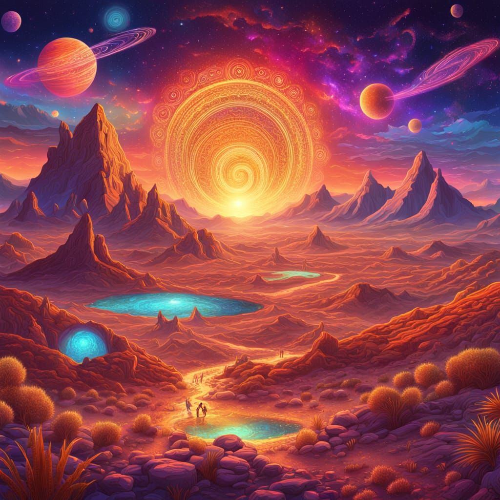 Cosmic Desert Dreamscape in Vibrant Astral Colors