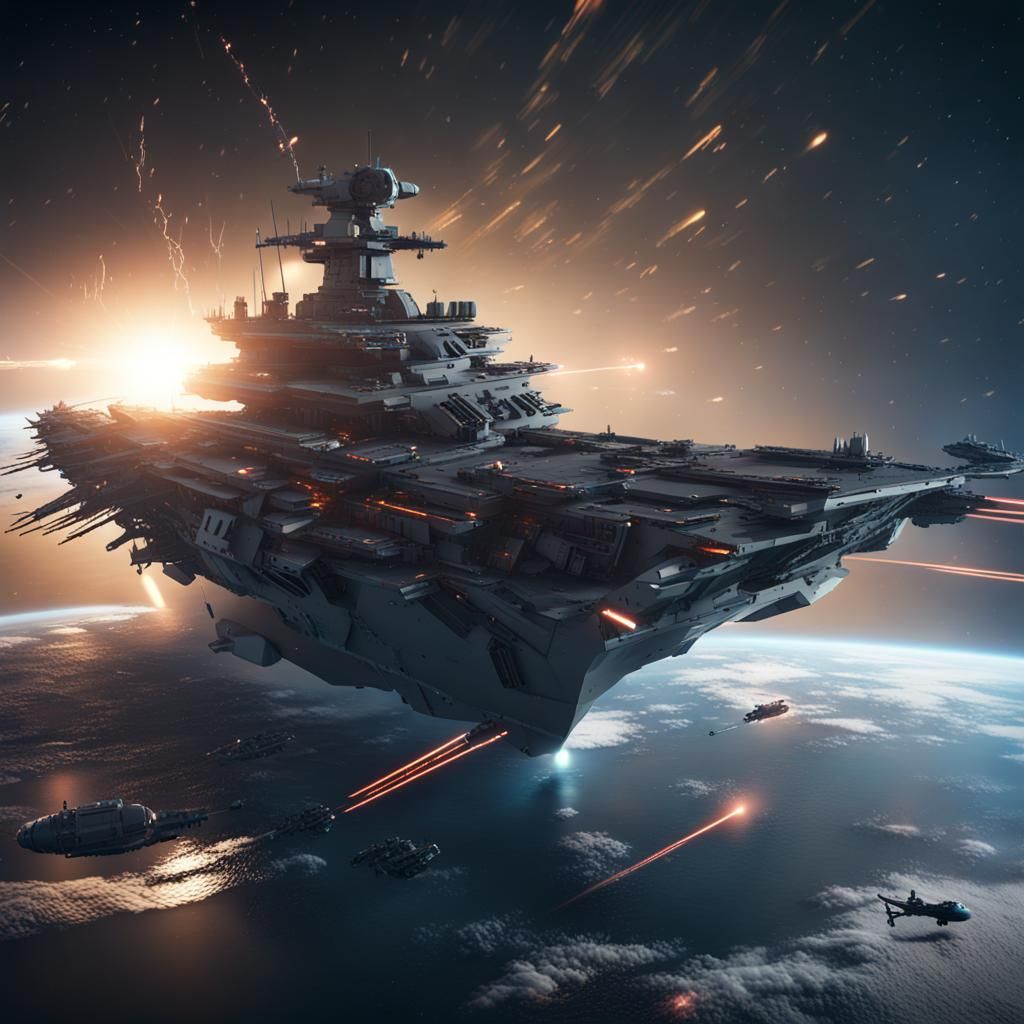 Earth Under Attack by Warships in Space