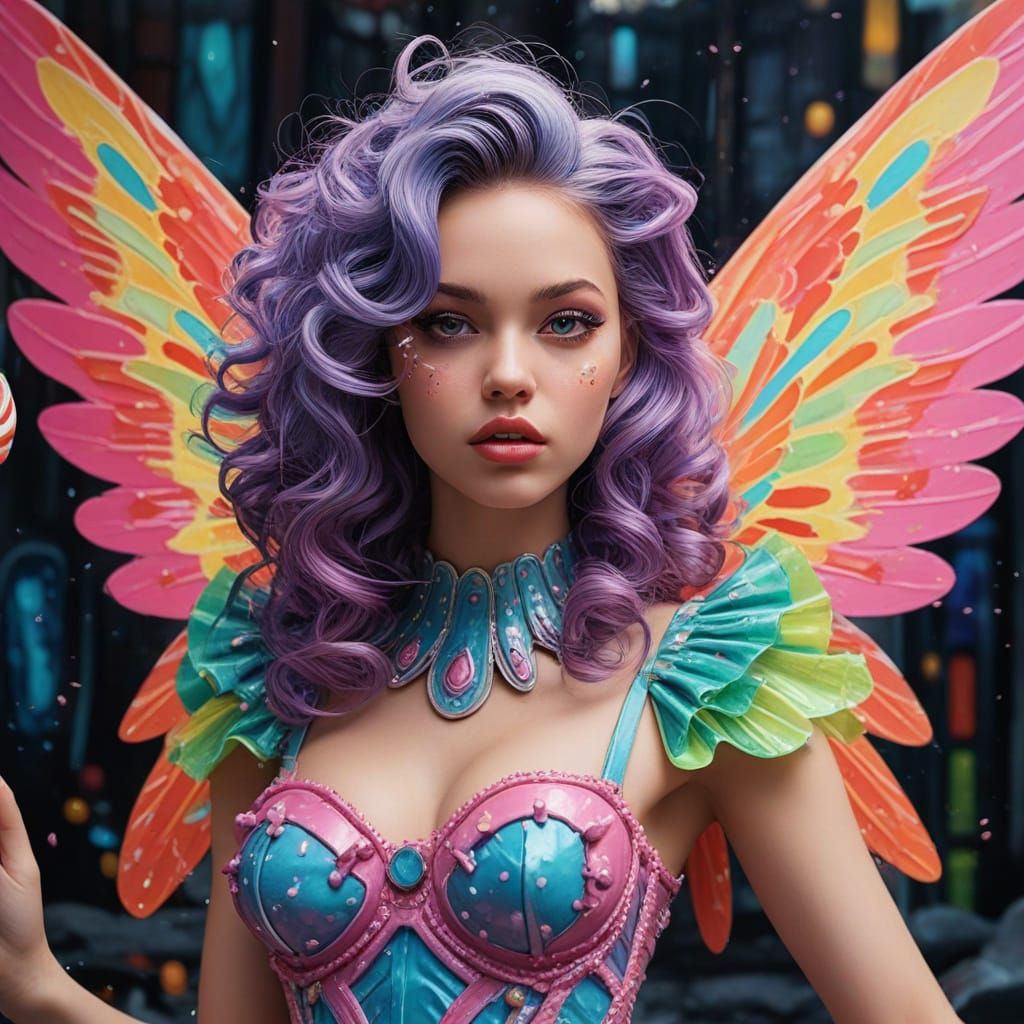 Candy Fairy Supervillain in a Futuristic Candyland