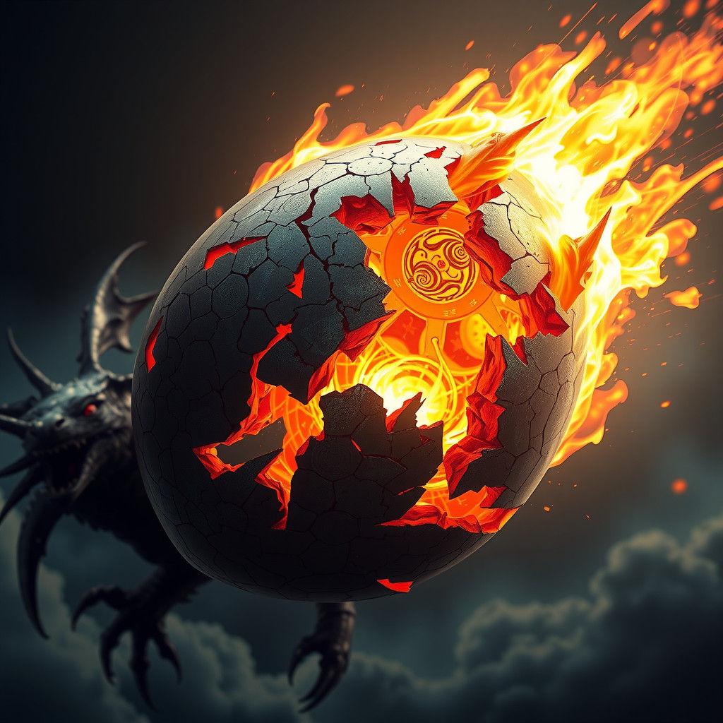 Draconic Egg Ascending: a Dark Fantasy Art Nouveau Concept