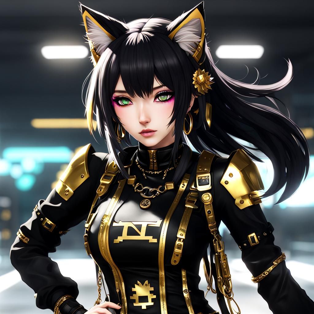 Kawaii Punk Catgirl in Anime Dead Space Style