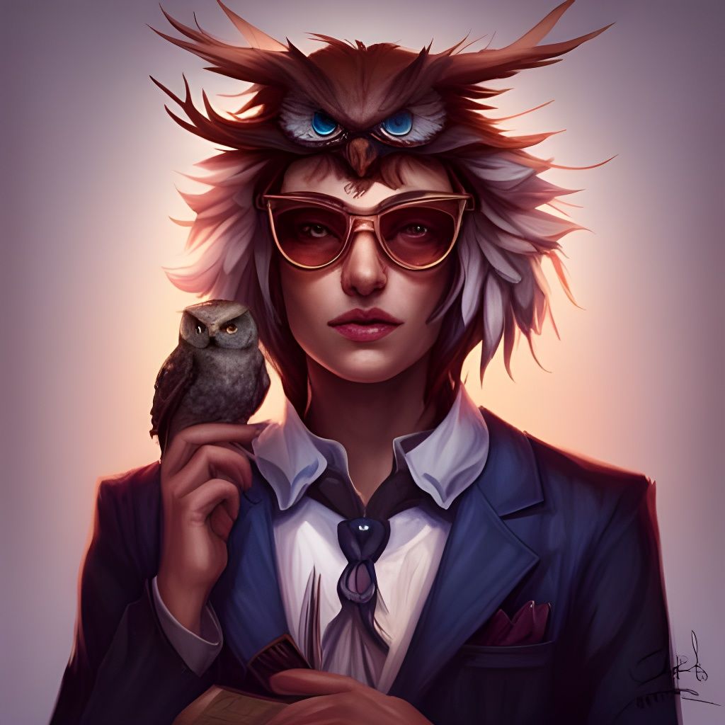 Owl Portrait with Sunglasses in Art Nouveau Style