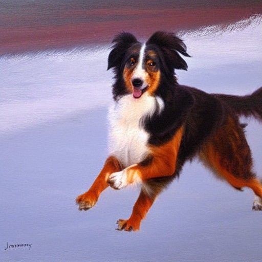 Australian Shepherd Running: Oil Painting