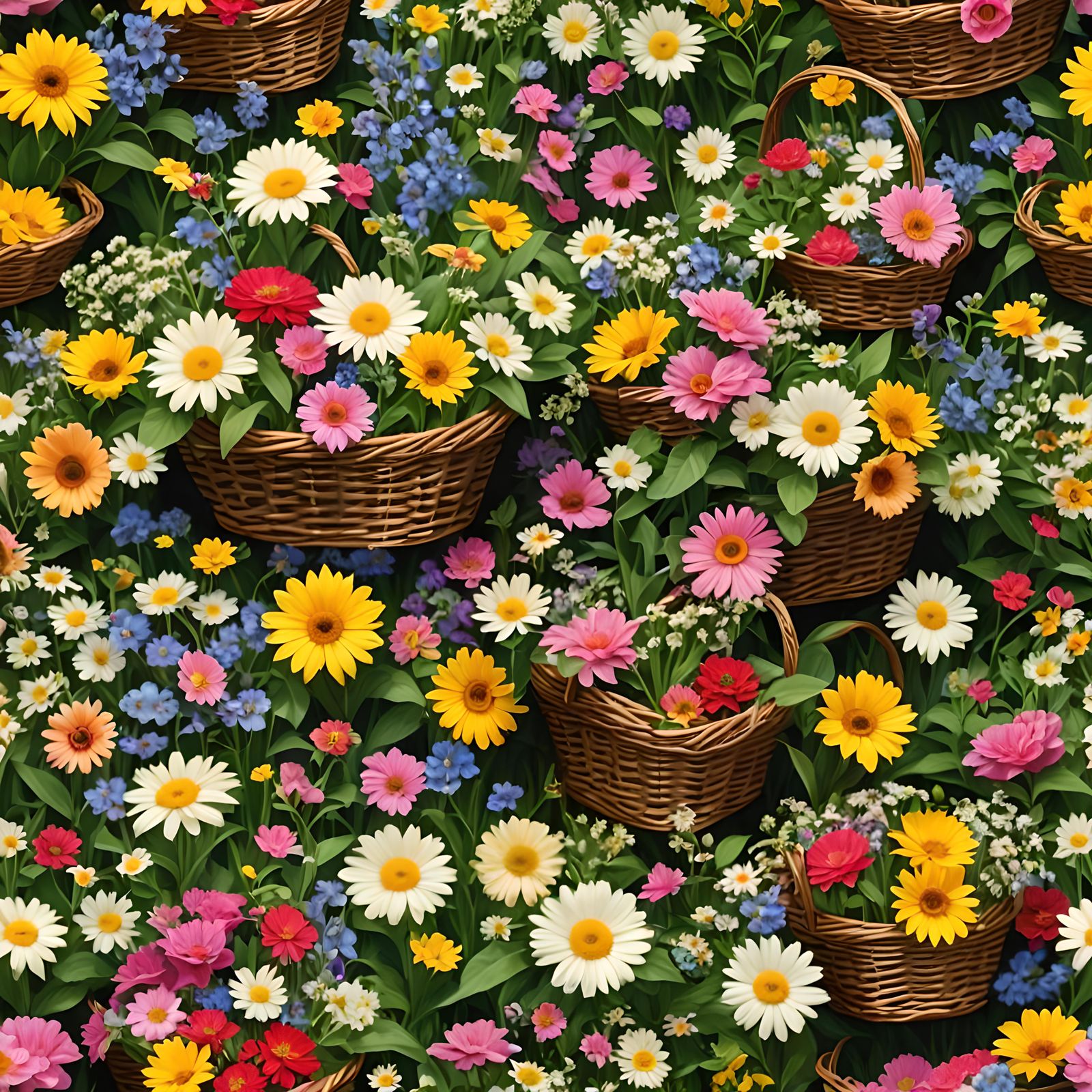 Wicker Basket Overflowing with Colorful Flowers