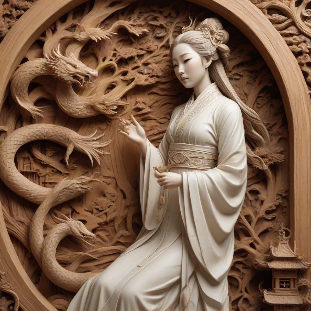 Dongyang Wood Carving of Lady White Snake in Leifeng Tower