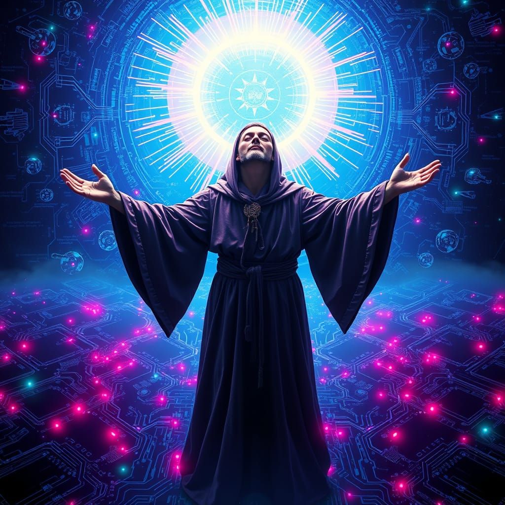 Mystical Nordic Shaman Channels Digital Energy in Cyberpunk ...