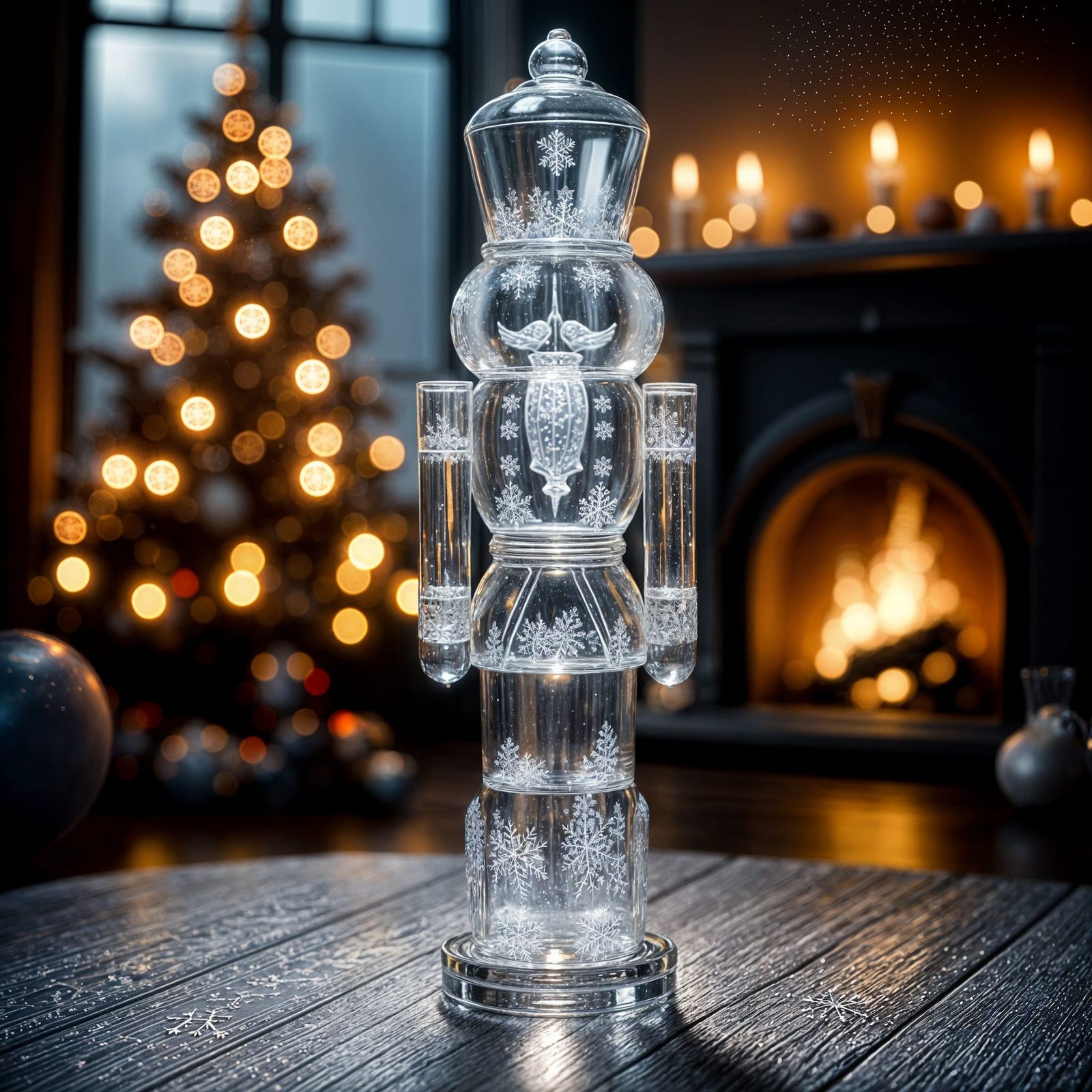 Glass Nutcracker in Winter Wonderland Scene