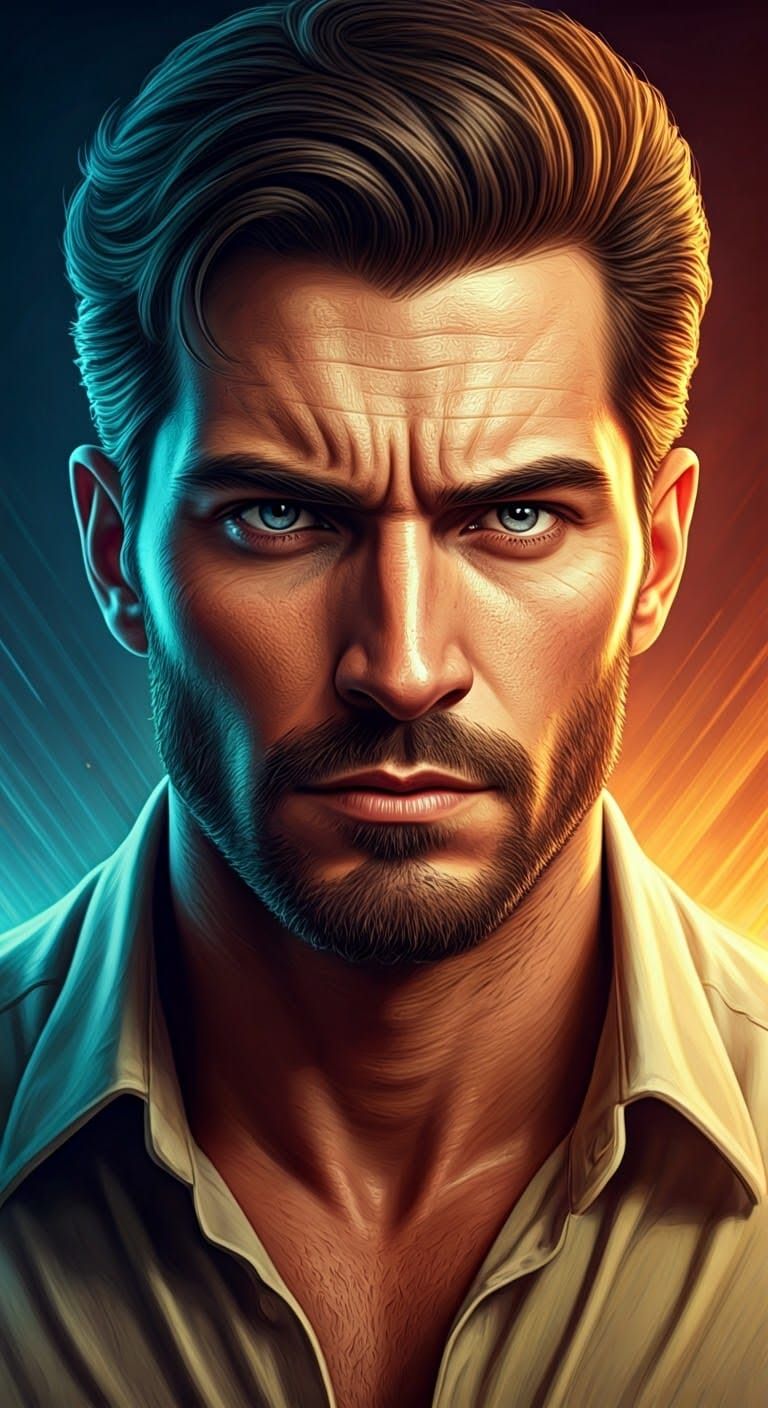 Hyperrealistic Portrait with Intense Gaze and Dramatic Light...