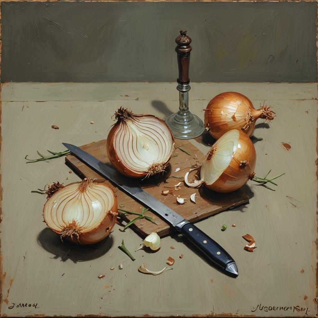Onion and Knife: A Dutch Oil Painting Still Life