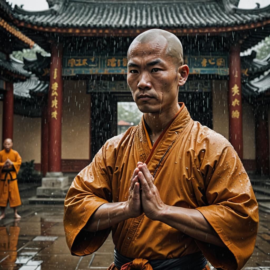 Shaolin Monk Portrait in Temple Courtyard