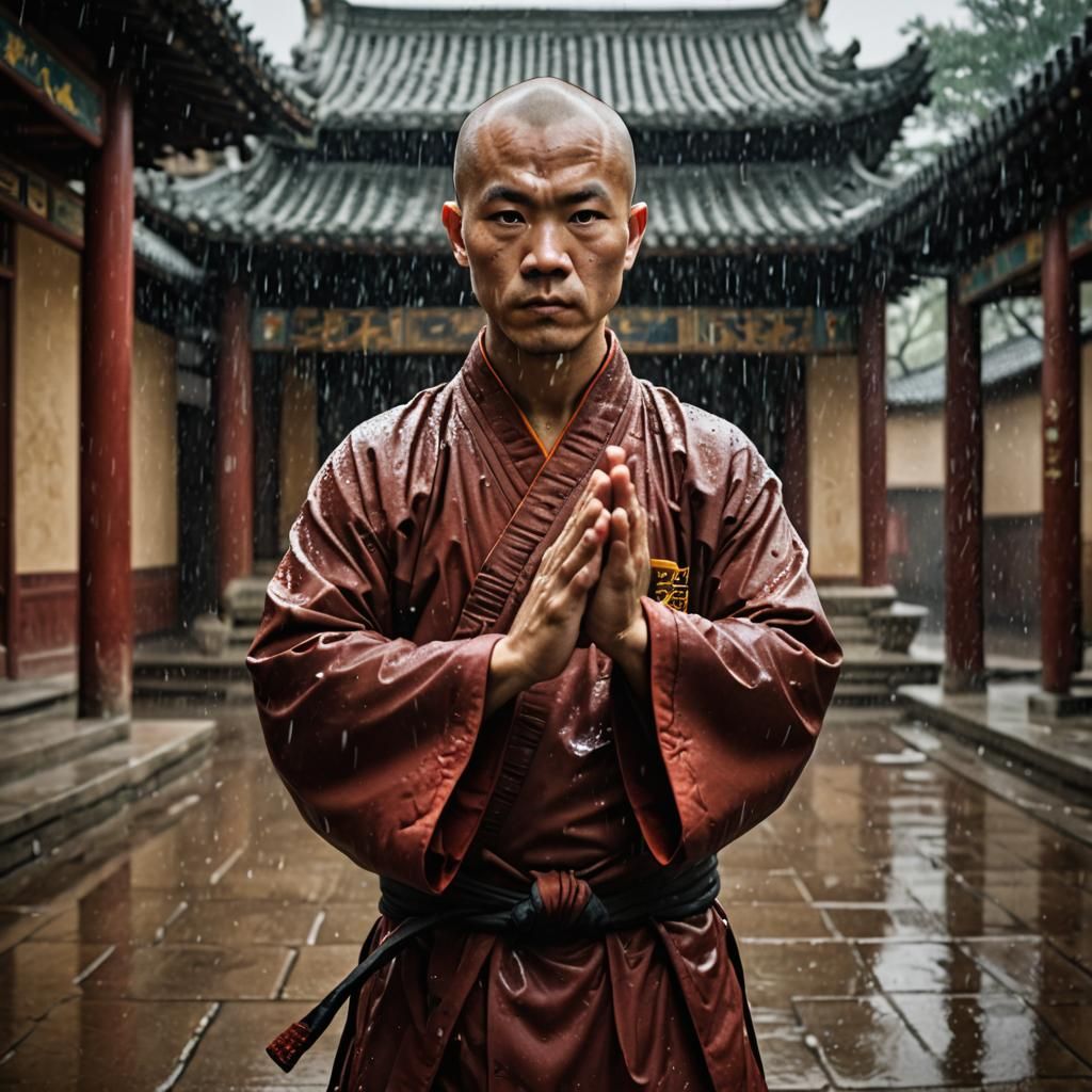 Shaolin Monk in Temple Courtyard Portrait
