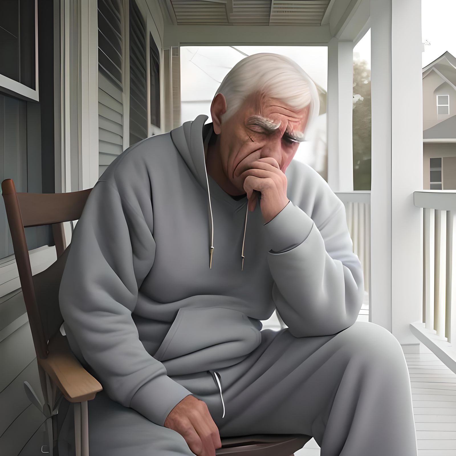 Grieving Elderly Man Sits in Despair