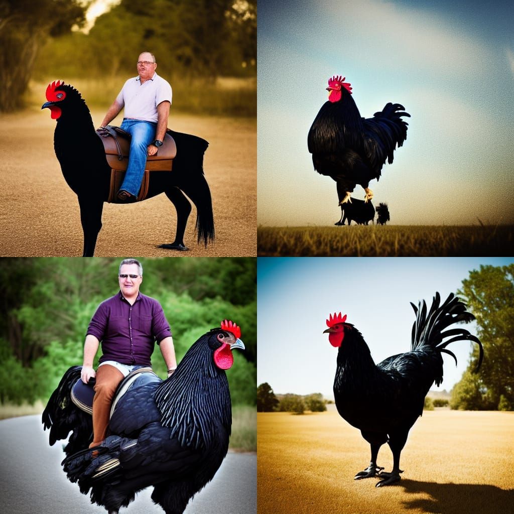 Man Rides Rooster in Professional Photo