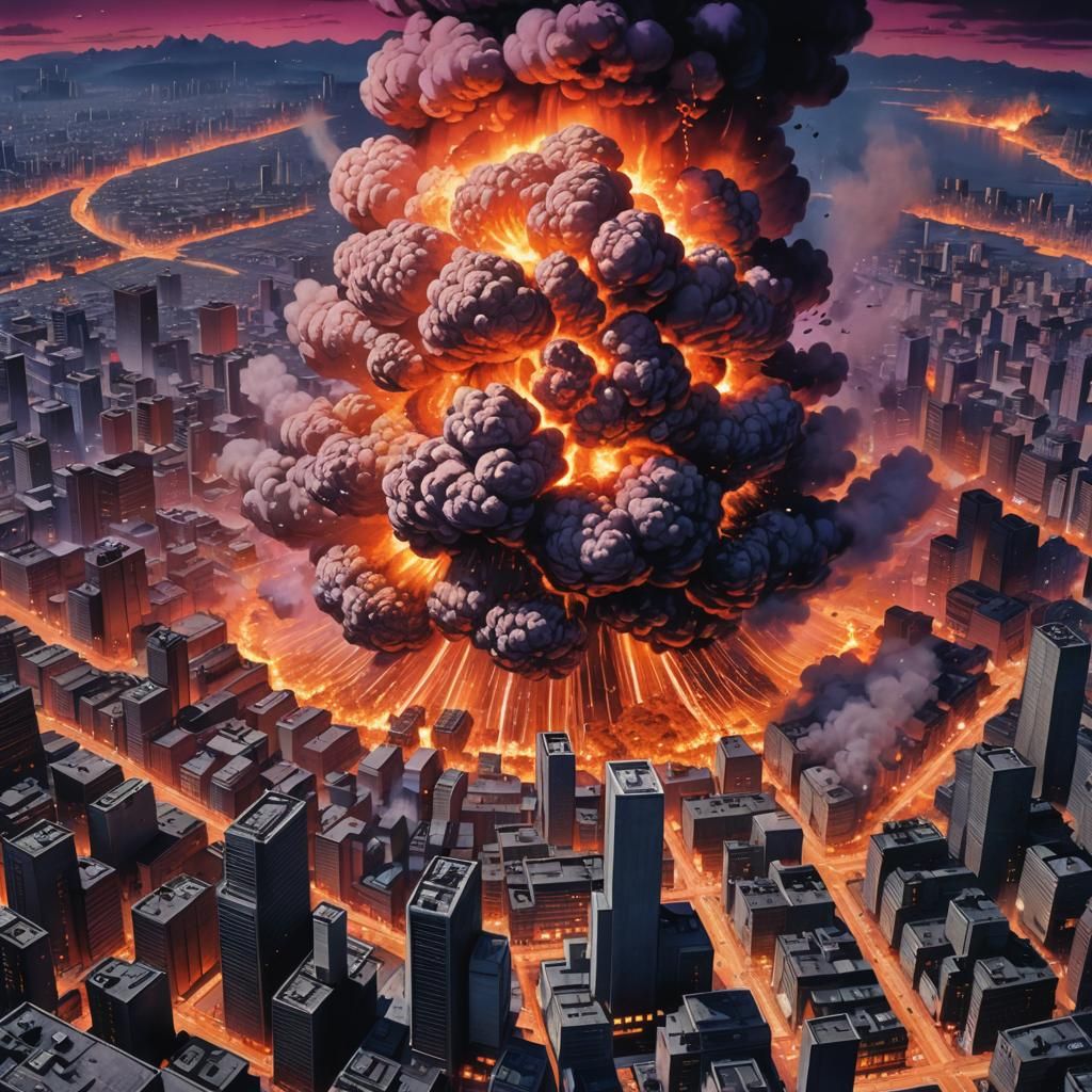 Futuristic City Engulfed in Nuclear Fireball