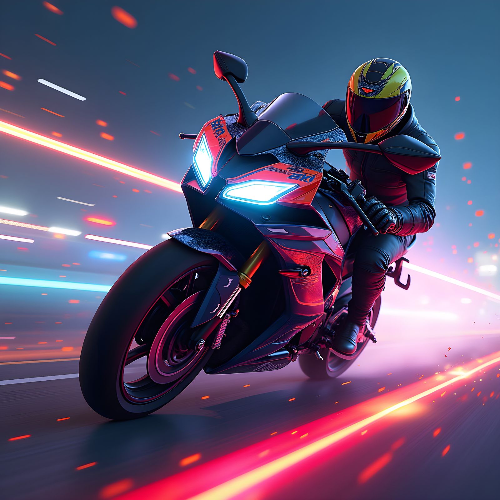 Suzuki GSXR Speeding with Neon Lights