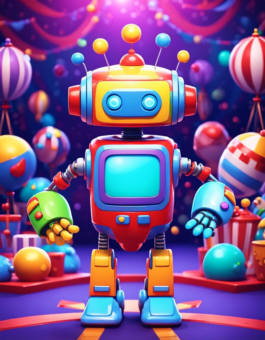 Colorful Toy Robot in Digital Circus Artstyle