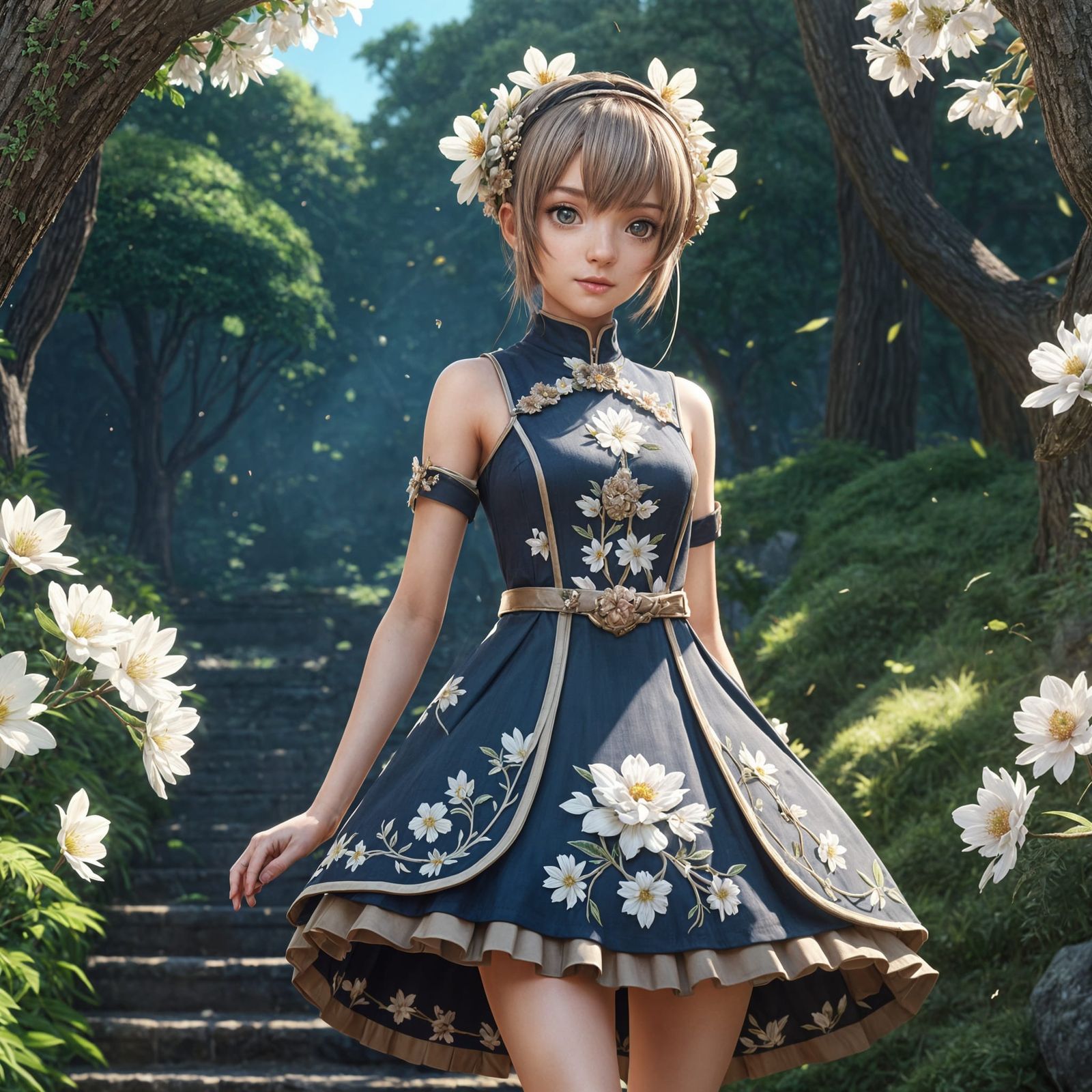 Acorn and Flower Dress in 3D Anime Style