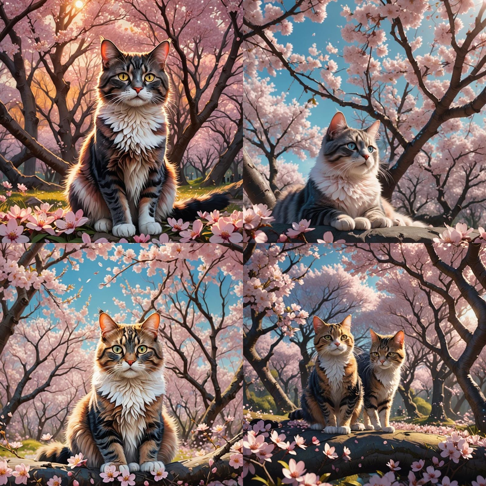 Stray Cat in Cherry Blossom Grove: Detailed Matte Painting