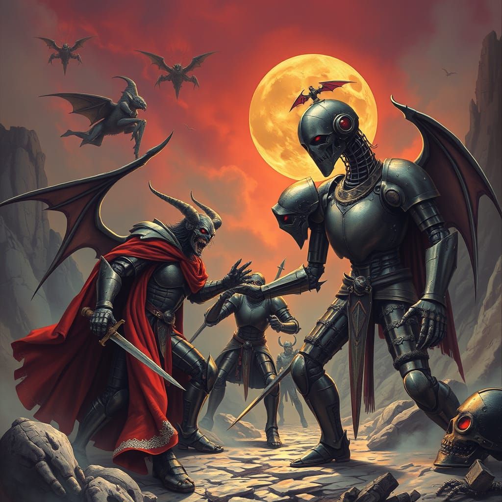 Vampires Versus Robots in Gothic Battle Scene