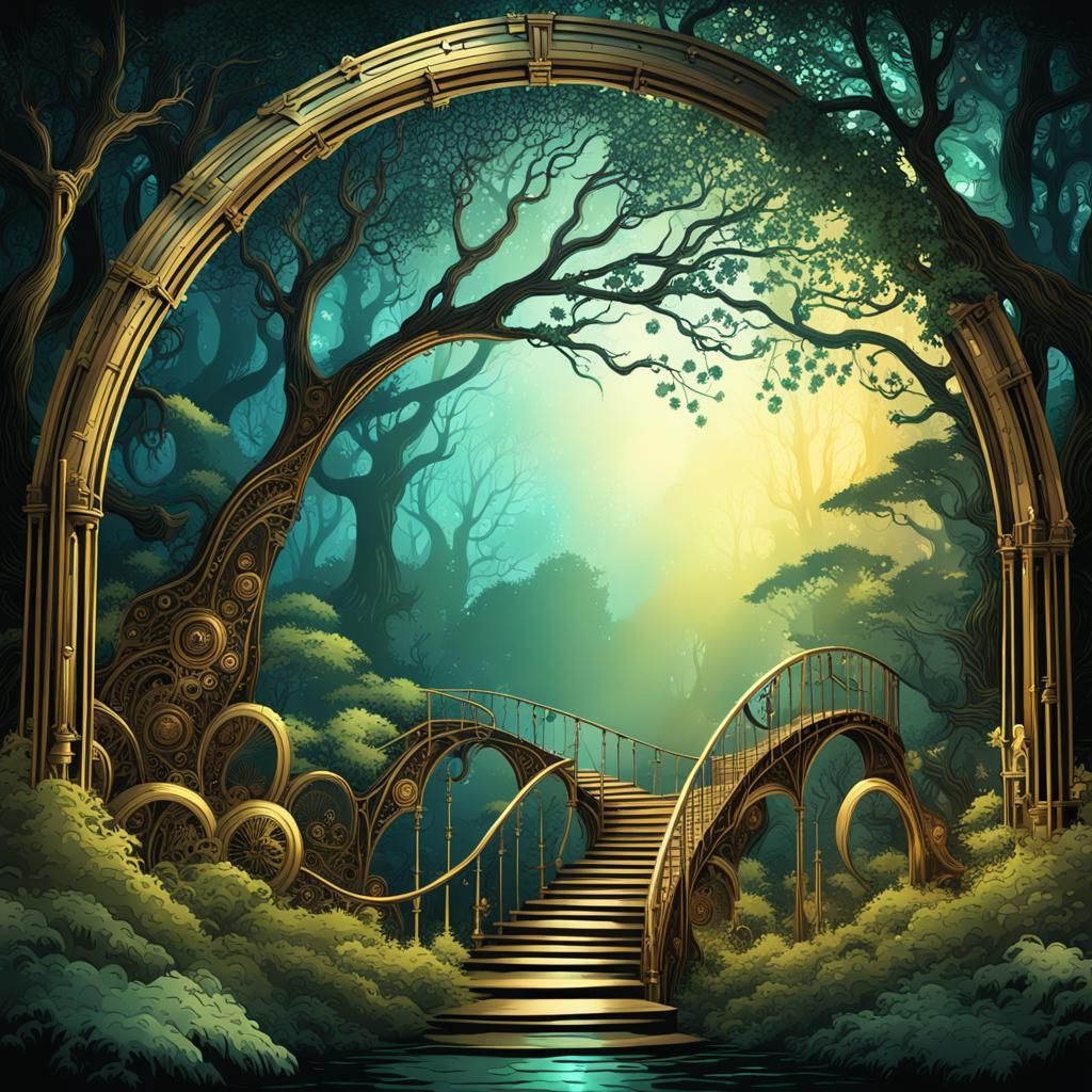 Steampunk Arch in Mystical Forest Art