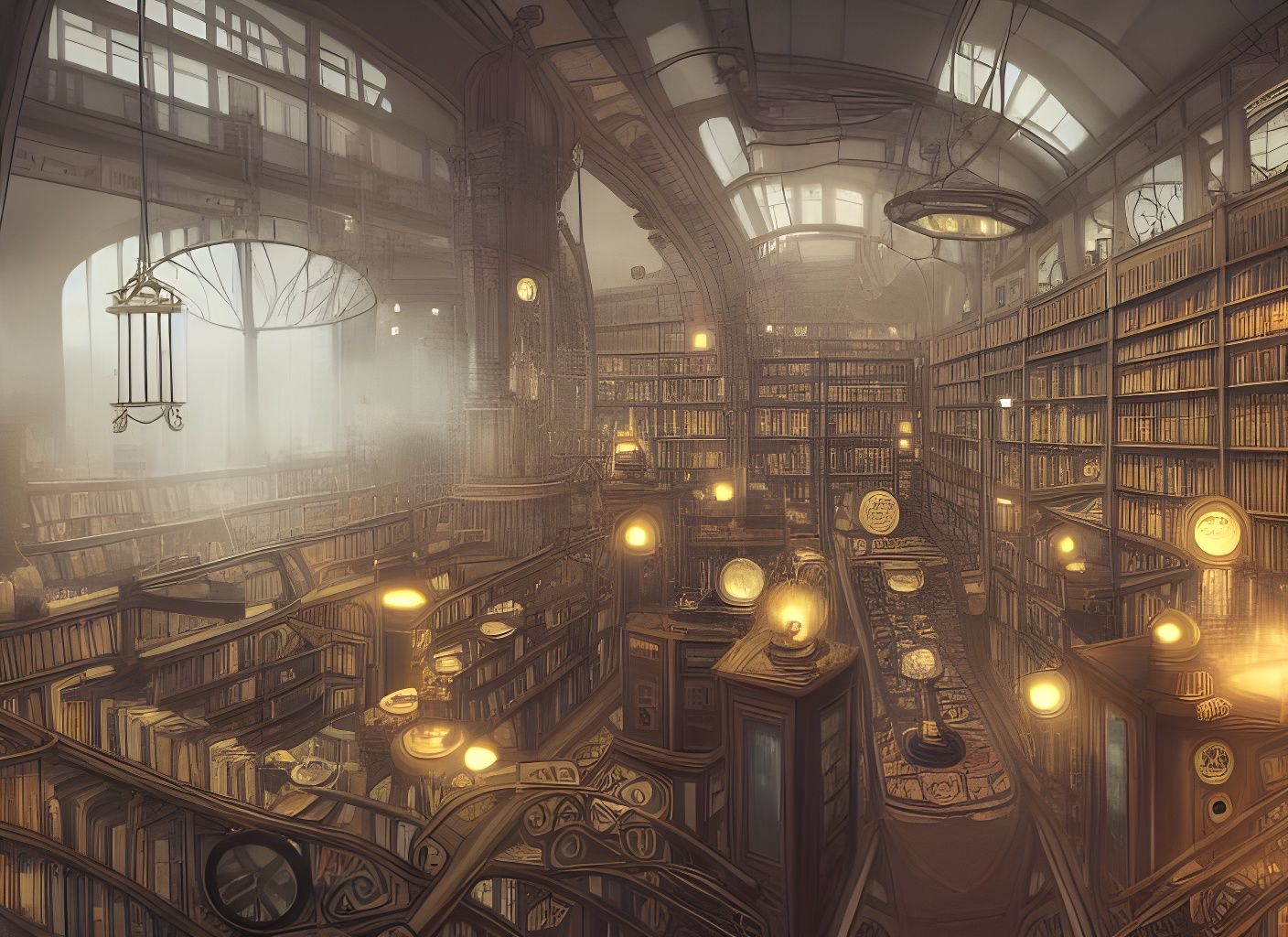 Steampunk library - steam and misty