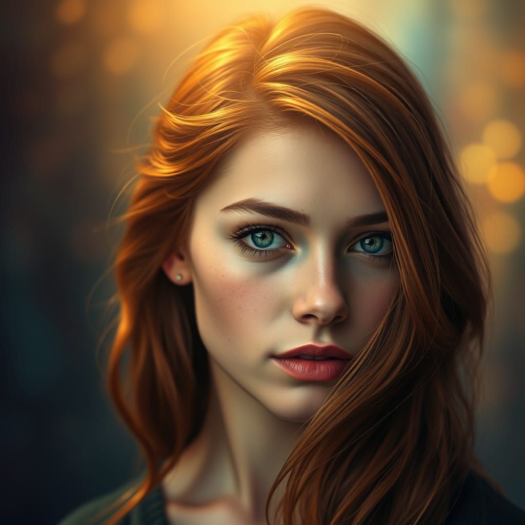 Hyperrealistic Portrait of a Young Woman with Auburn Hair