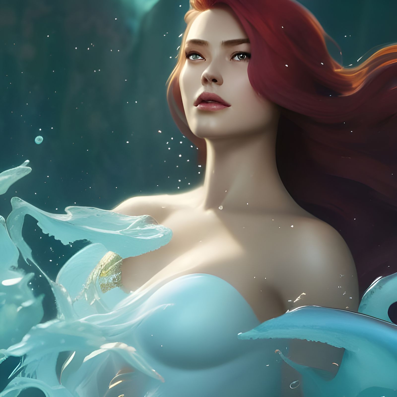 Ariel Swimming: Hyperdetailed Portrait in Art Nouveau Style