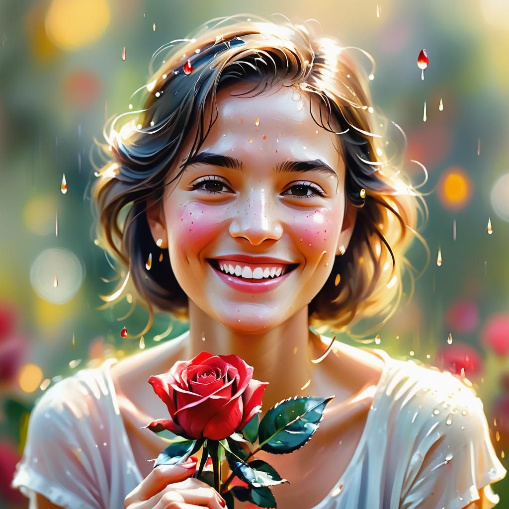 Woman with Rose: Impressionism Oil Painting