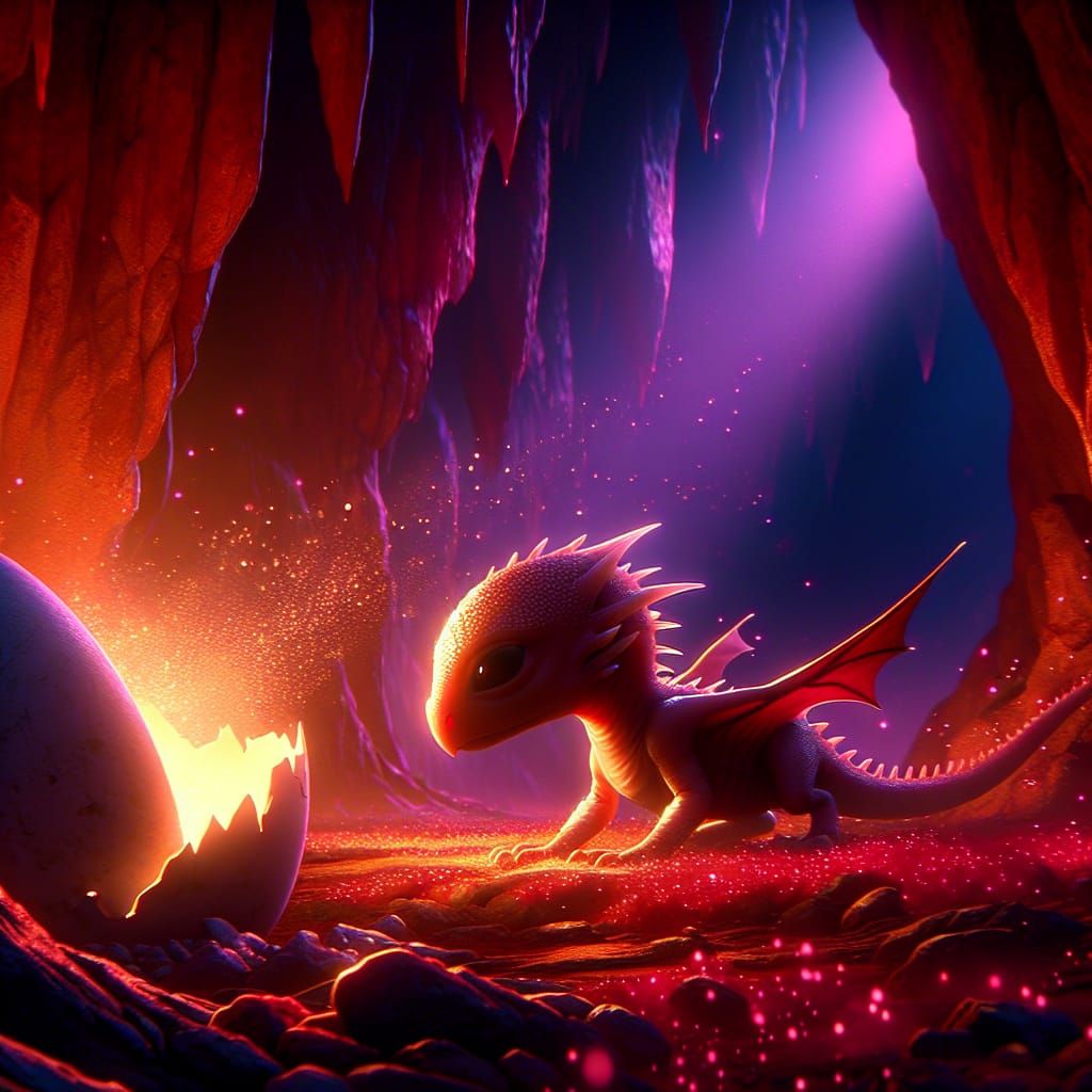 Baby Dragon Hatching in Earth's Core: Anime Style