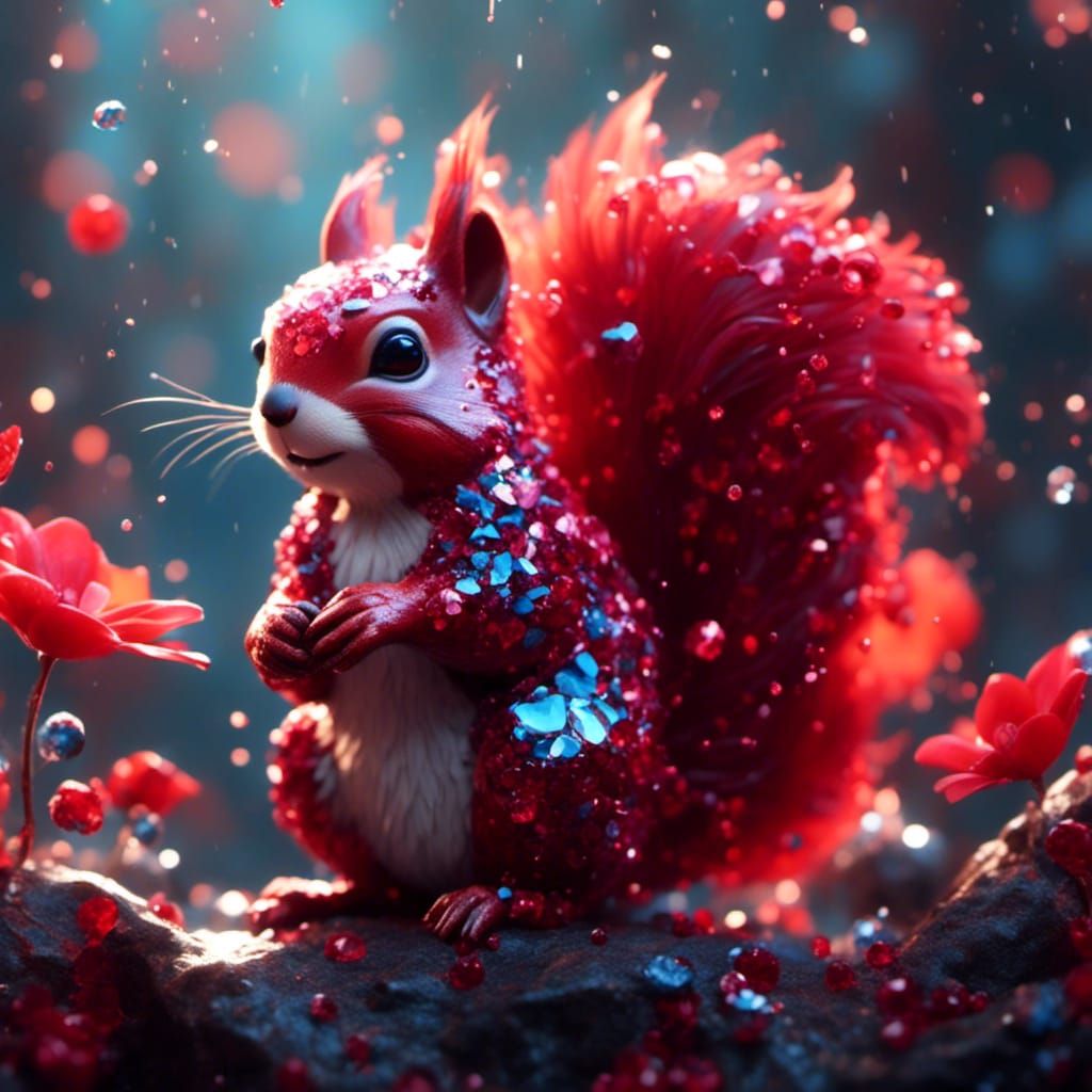 Anime Red Crystal Squirrel in Detailed Digital Art