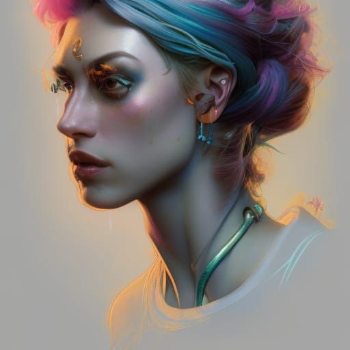 Steampunk Cyberpunk Woman Portrait in Art Nouveau Style