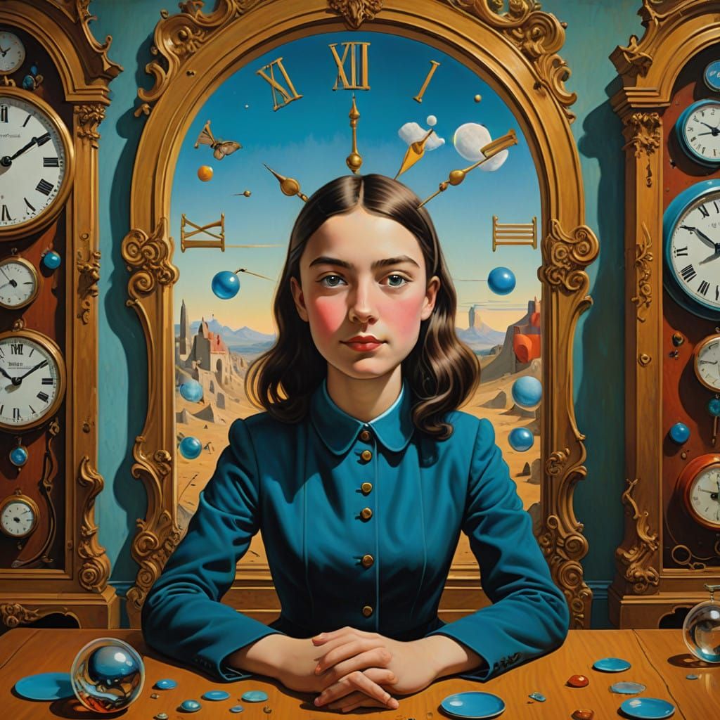 Surrealist Girl in Whimsical Wonderland, Inspired by Dali's...