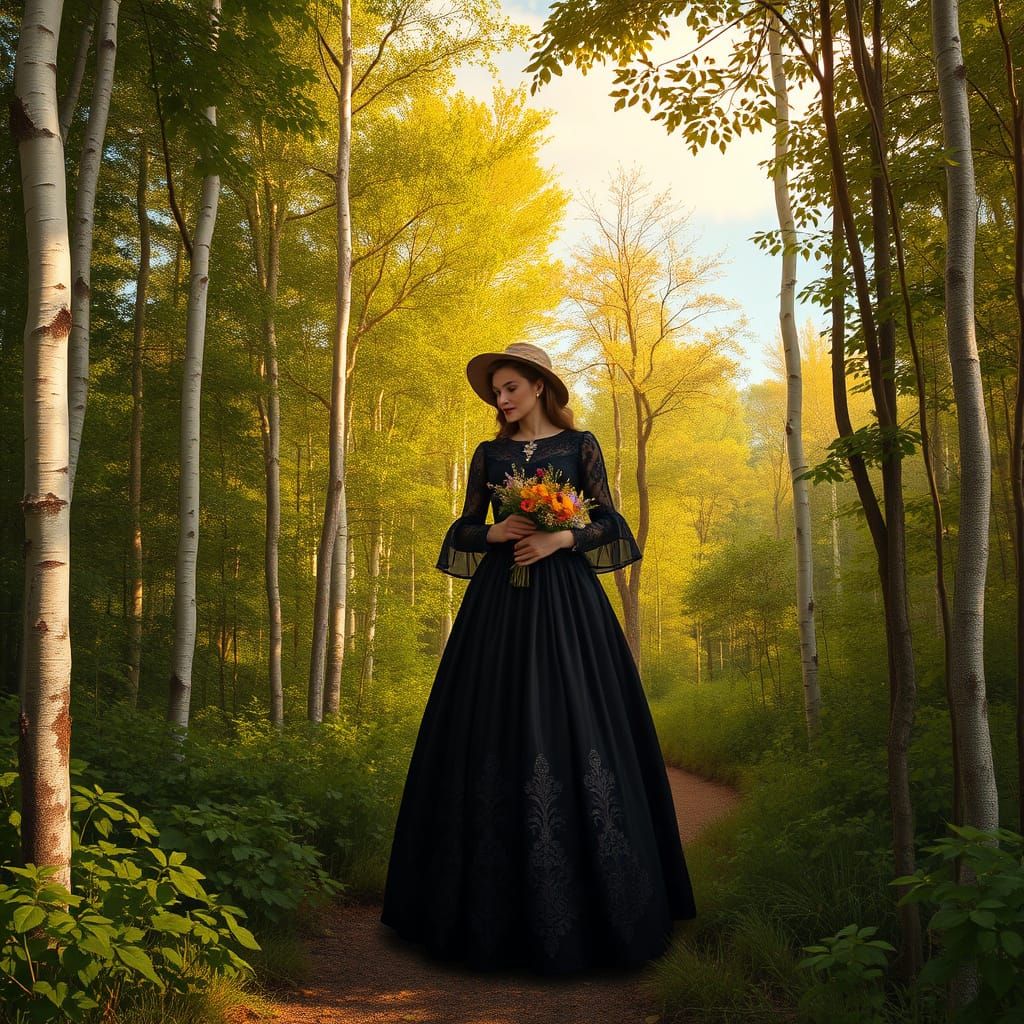 Ethereal Victorian Lady in Enchanted Forest