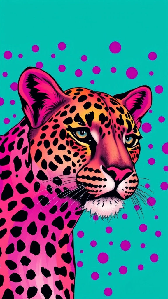 Dynamic Animal Print with Purple Spots in Splash Art