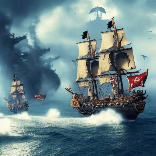 Epic Pirate Battle on a Foggy Ocean