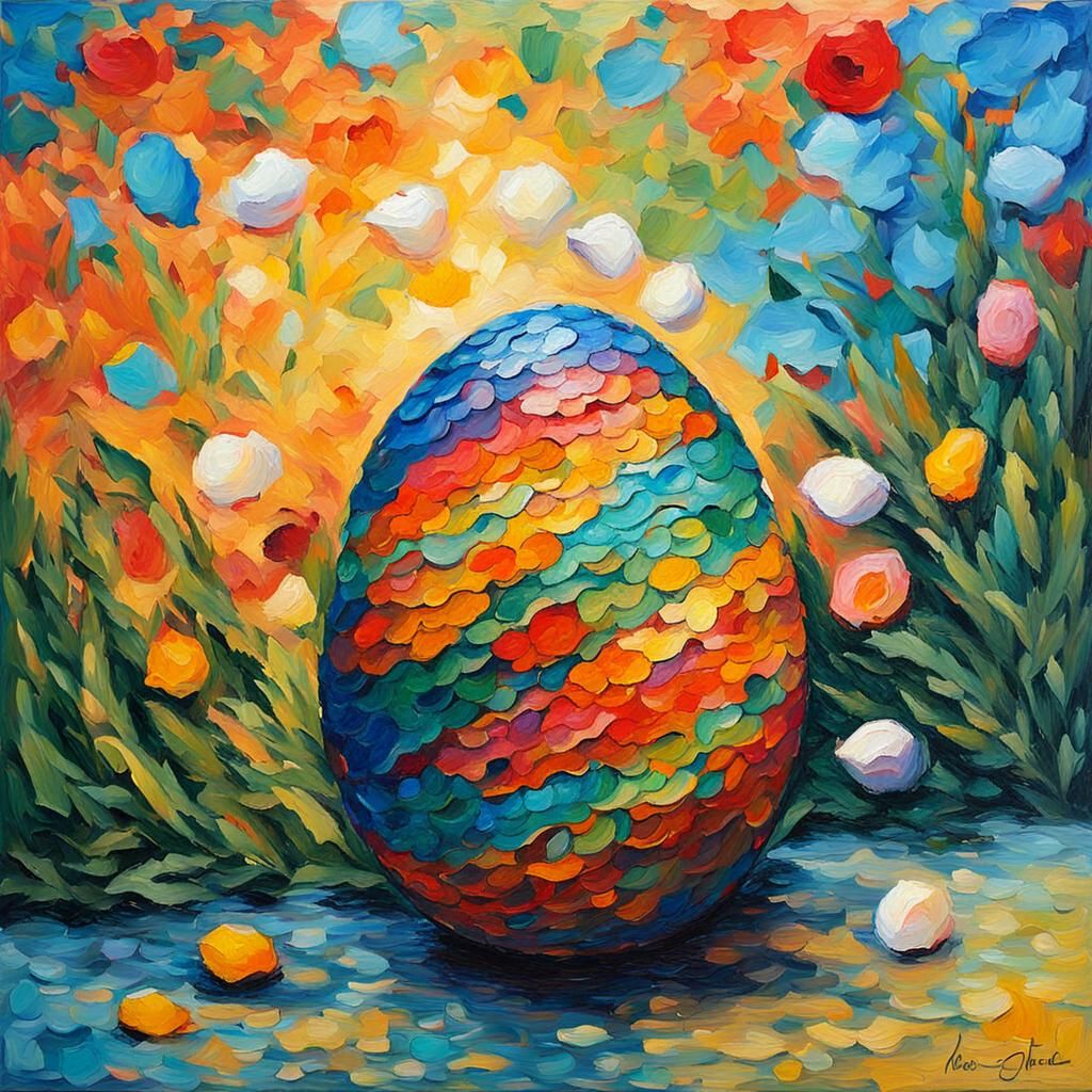 Neo-Impressionist Easter Egg in Impasto Style