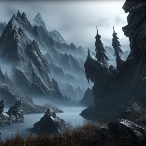 Fantastical Skyrim Landscape in Detailed Matte Painting