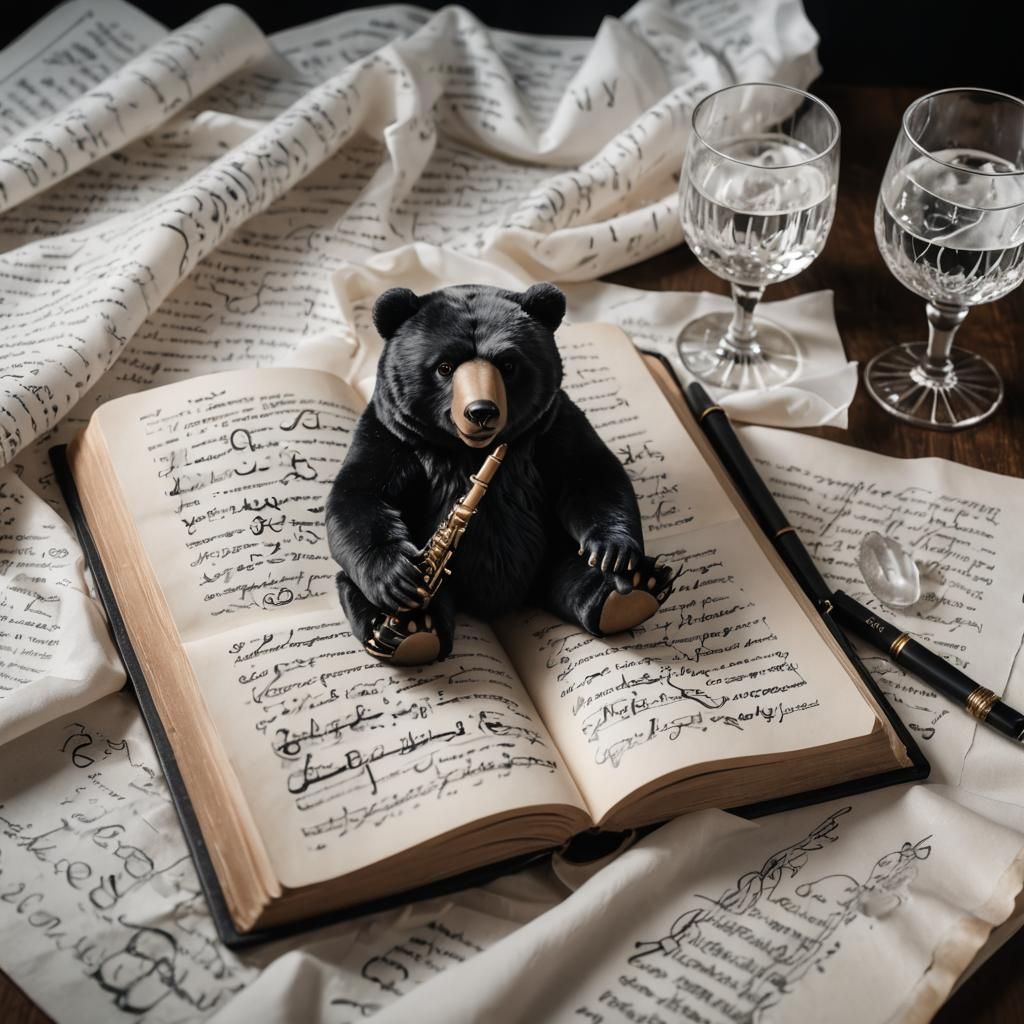 Epic Calligraphy Book with Jazz Band and Mountains