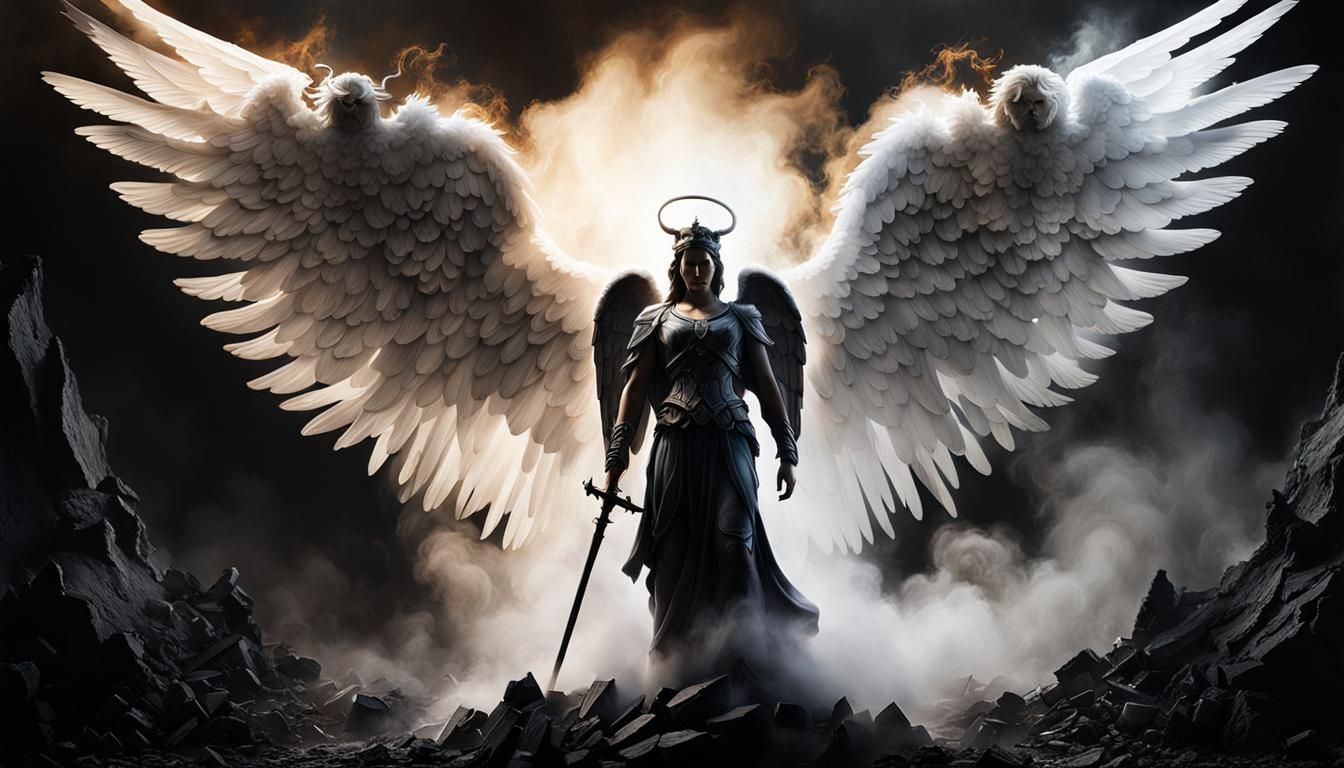 Angelic Radiance Versus Demonic Flames in Ink Painting