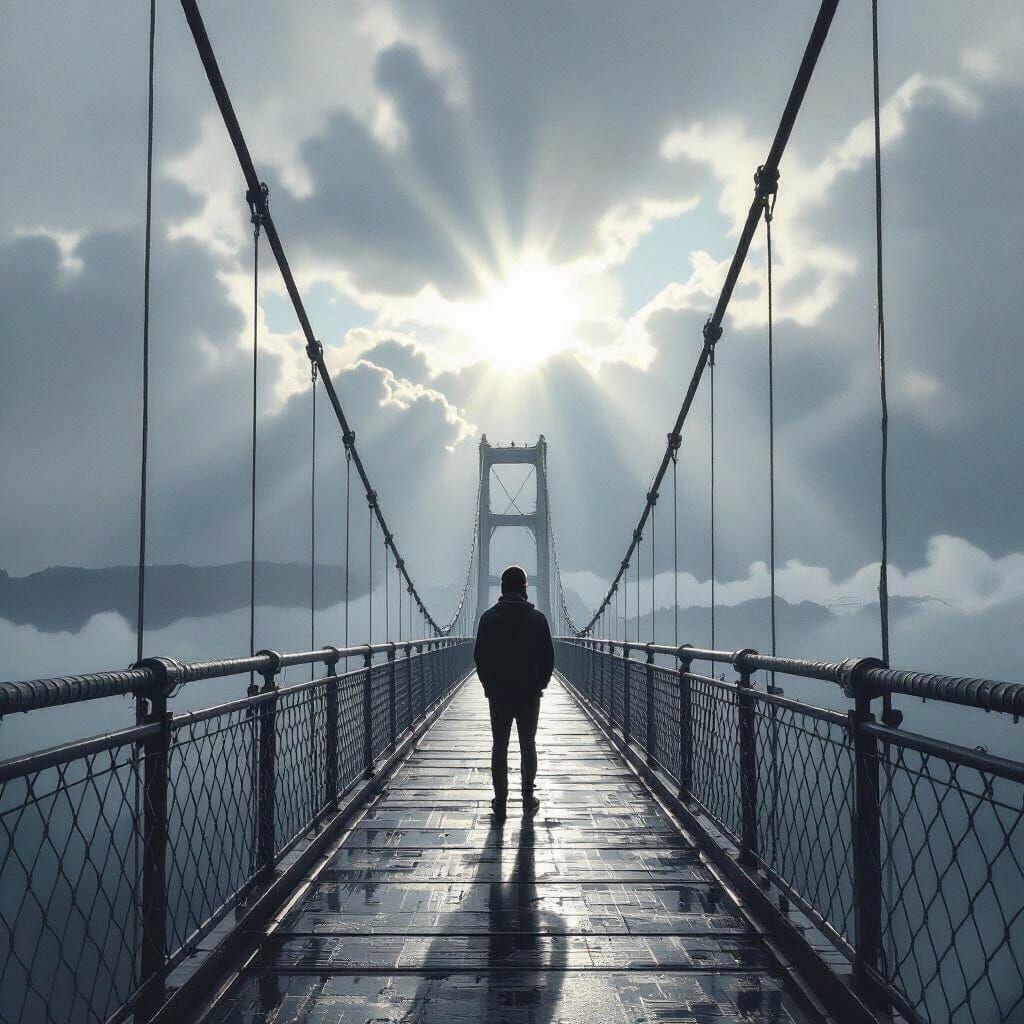 Suspension Bridge Perspective in Pencil Sketch Style