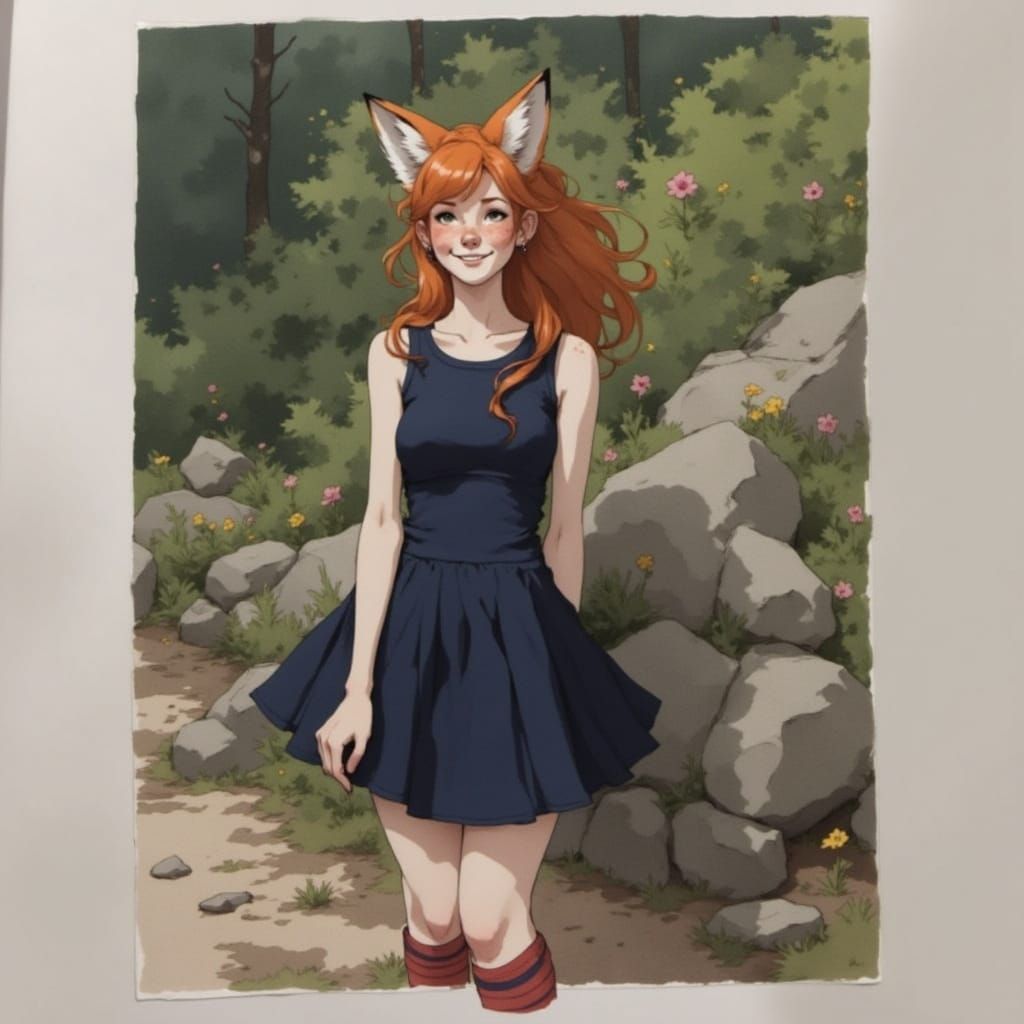 Fox-girl Vixen posing for a photo.