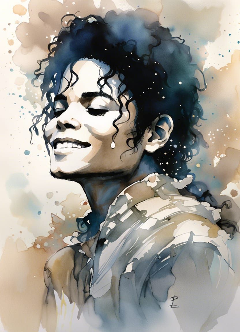 Michael Jackson Portrait in Heaven: Ethereal Watercolor Art