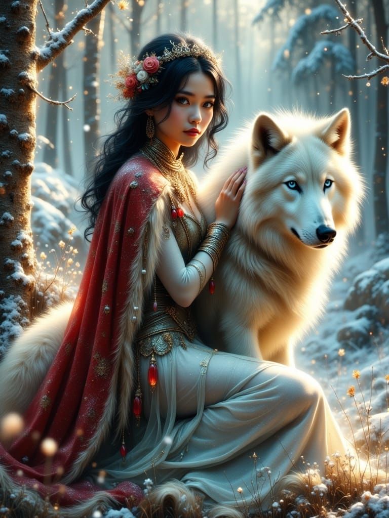 Ethereal Fairy Woman in Snowy Forest