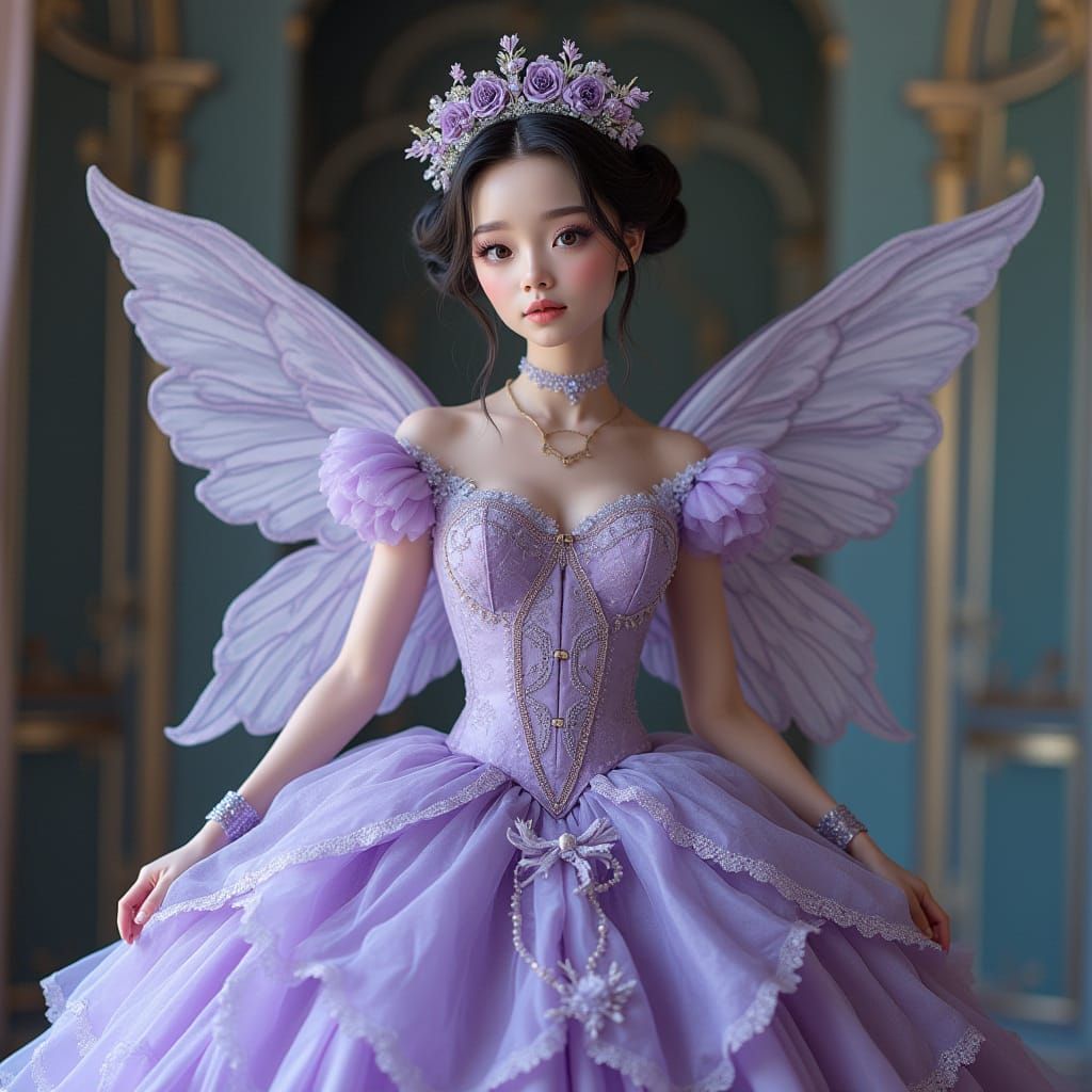 Wednesday Addams as Winged Cinderella: Digital Art