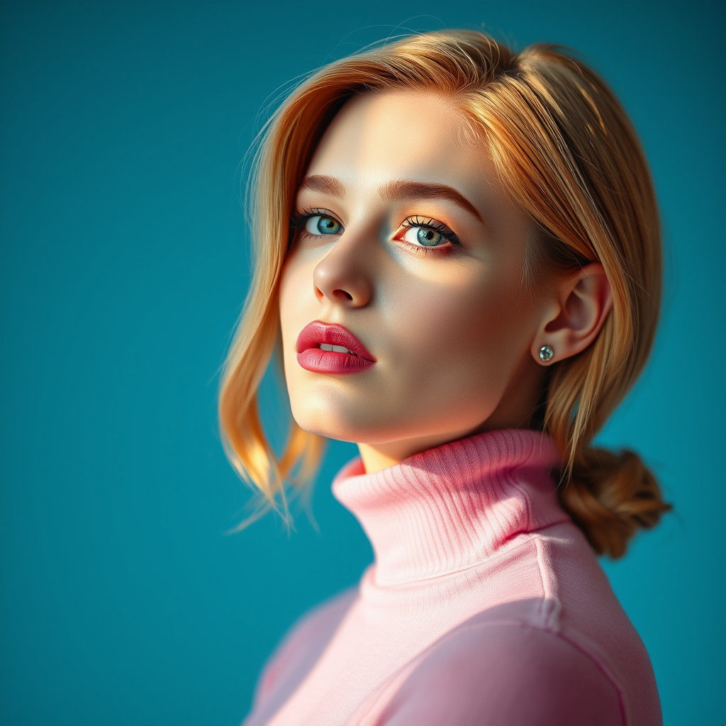 Elegant Woman in Pink Cashmere: Cinematic Fashion Portrait