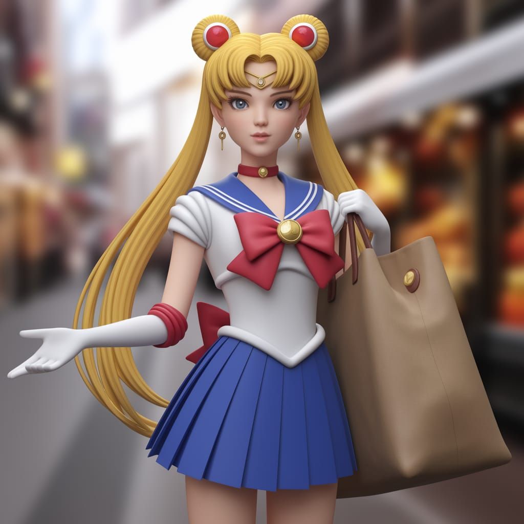 Sailor Moon at the Market in Vibrant Anime Style