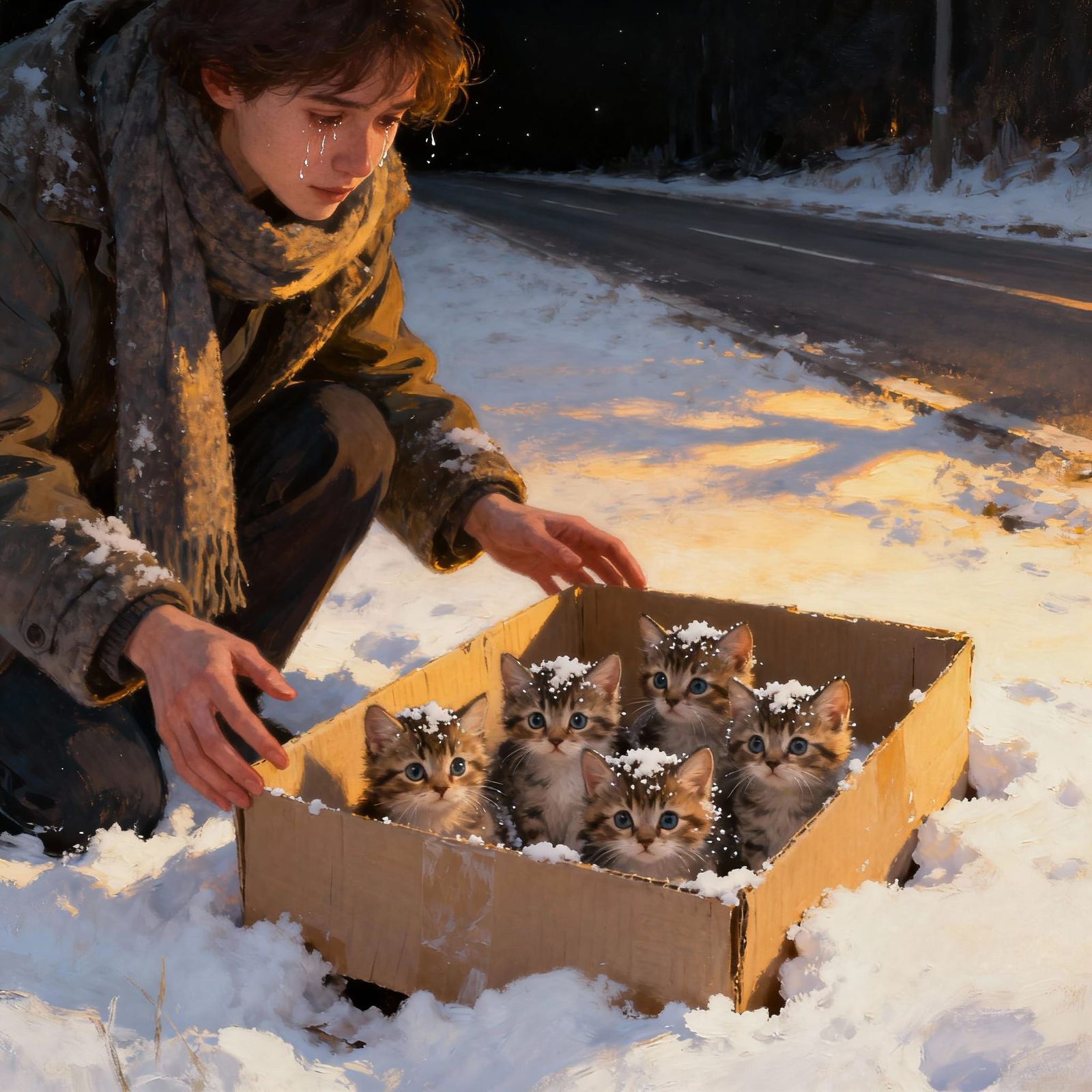 Kittens Rescued from Snow by Compassionate Stranger
