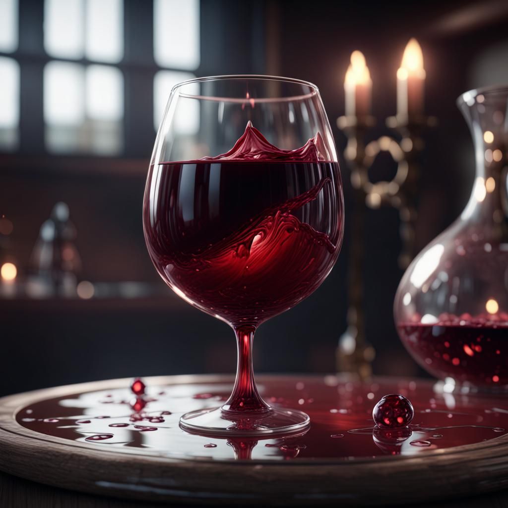 Wine Glass with Dark Red Liquid in 3D