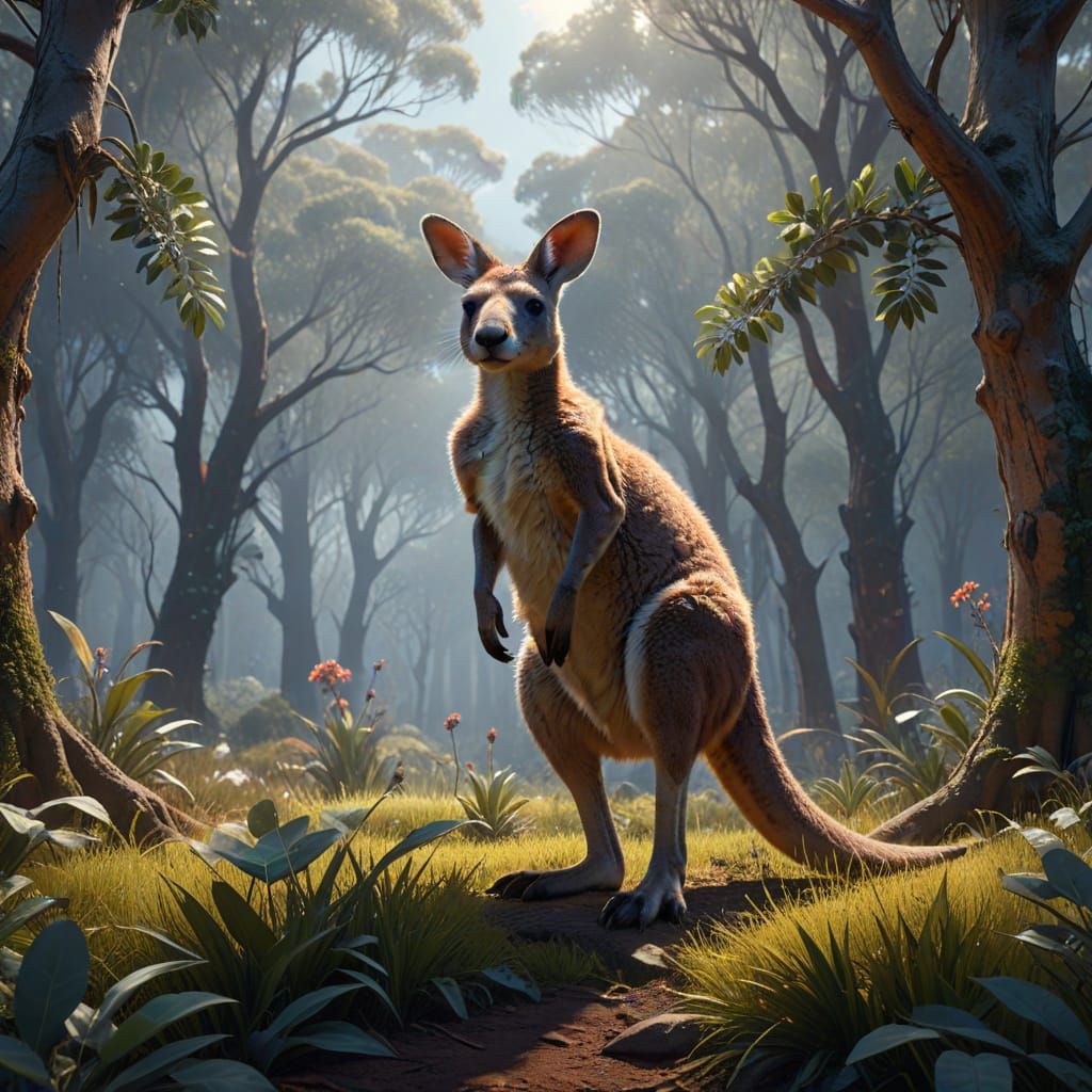 Kangaroo Celebration in Australian Fantasy Landscape